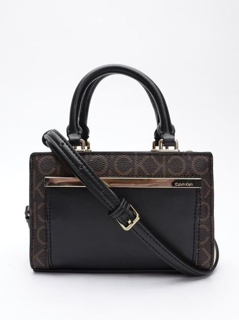 CALVIN KLEIN Brown Black Logo Medium Satchel