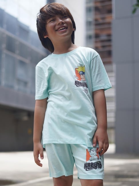 Nap Chief Kids Unisex Naruto Classic Blue Graphic Cotton Shorts Set