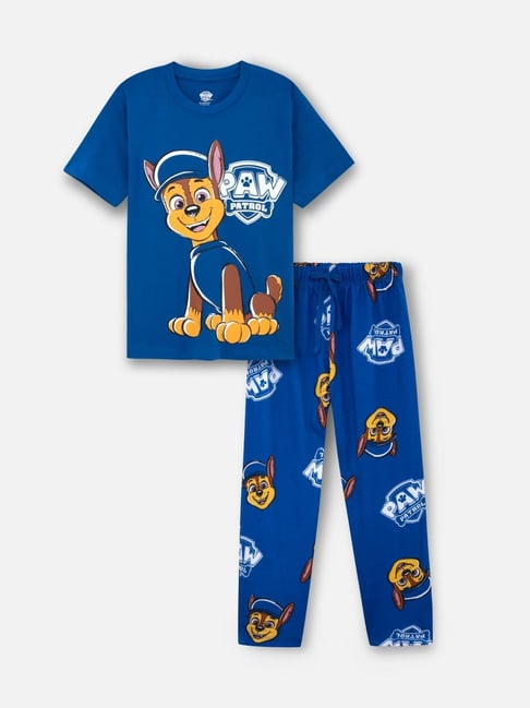 Nap Chief Kids Blue Cotton Graphic Night Suit