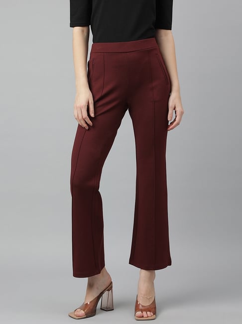 Latin Quarters Maroon Solid Trousers-picture-30