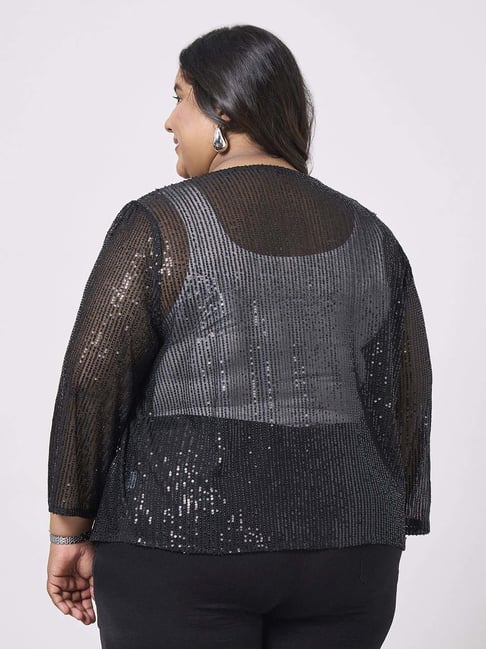 Style Quotient Black Regular Fit Embellished Plus Size Shrug