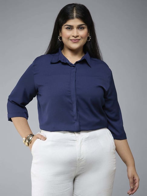 Style Quotient Navy Regular Fit Plus Size Shirt-picture-32