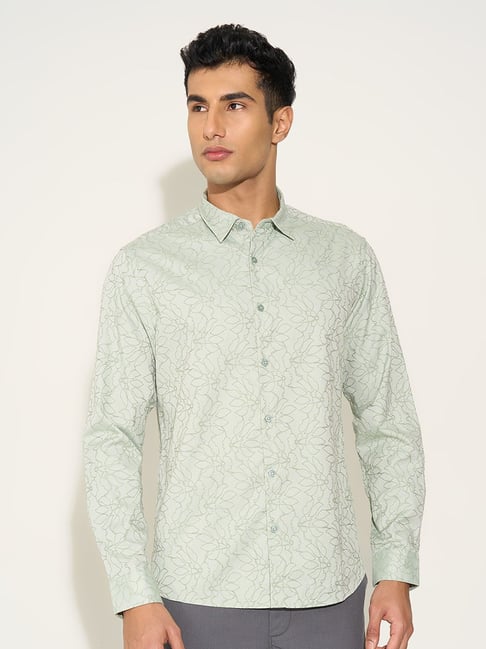 Peregrine By Pantaloons Aqua Gray Regular Fit Printed Shirt-picture-31