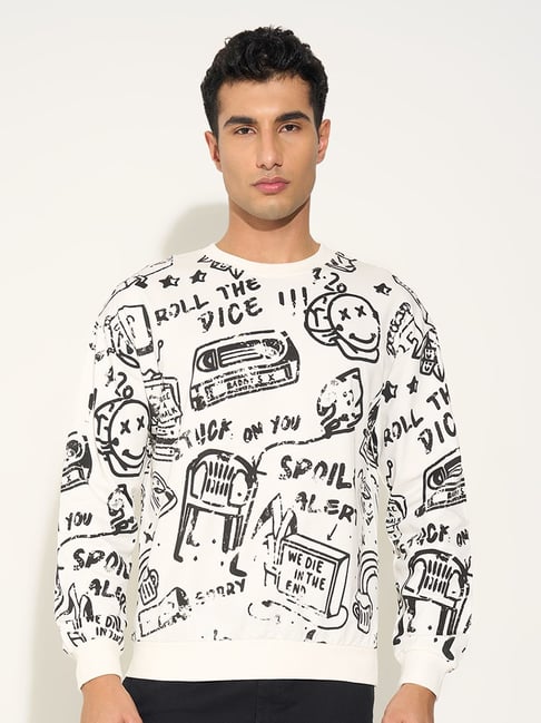 People By Pantaloons Whisper White Boxy Fit Printed Sweatshirt-picture-28