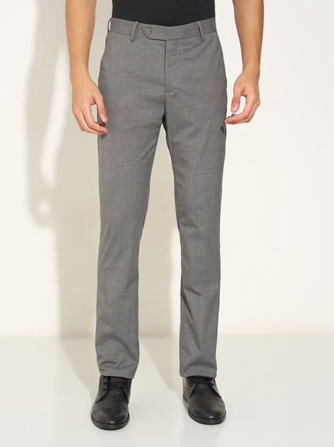 Peregrine By Pantaloons Dark Slate Slim Fit Checks Trousers