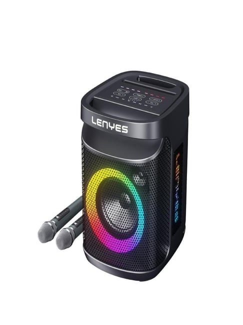 Lenyes S881 Wireless Bluetooth Party Speaker with 2 Wireless Mics - Black