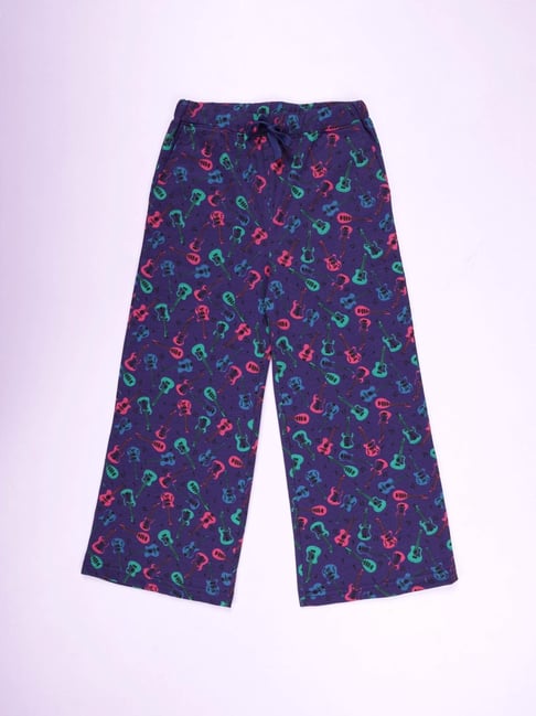 Kiddopanti Kids Dark Purple Cotton Printed Pyjamas