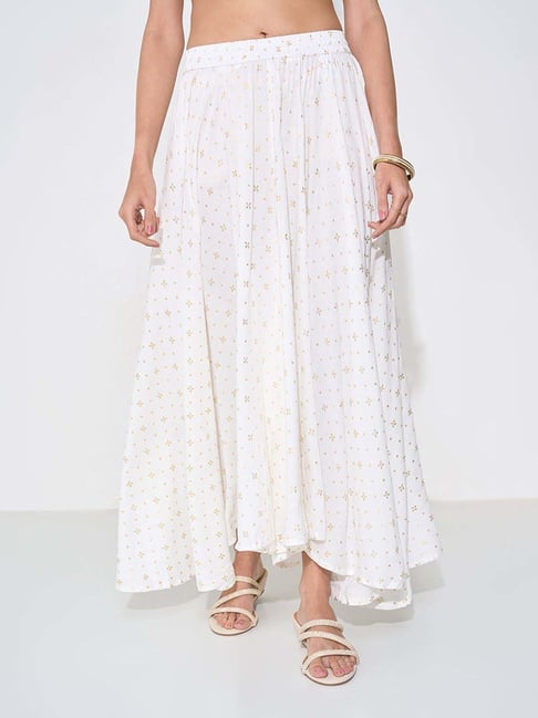 Rangmanch By Pantaloons Off White Flared Fit Printed Skirt-picture-40
