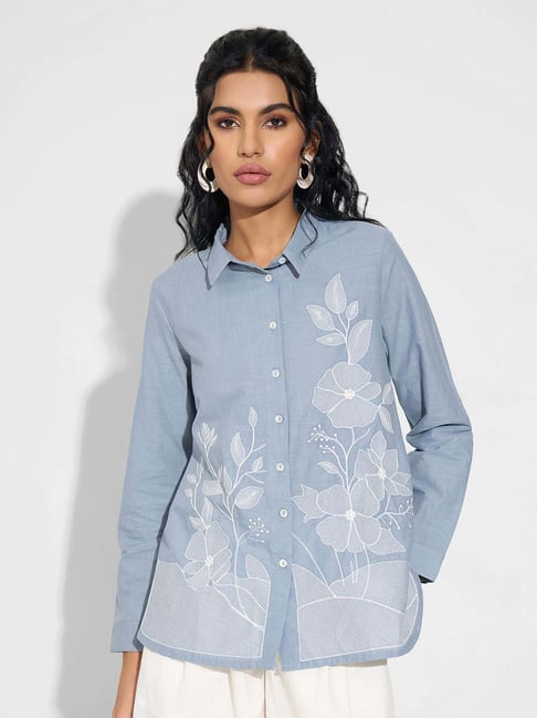 Akkriti By Pantaloons Crystal Blue Regular Fit Embroidered Tunic