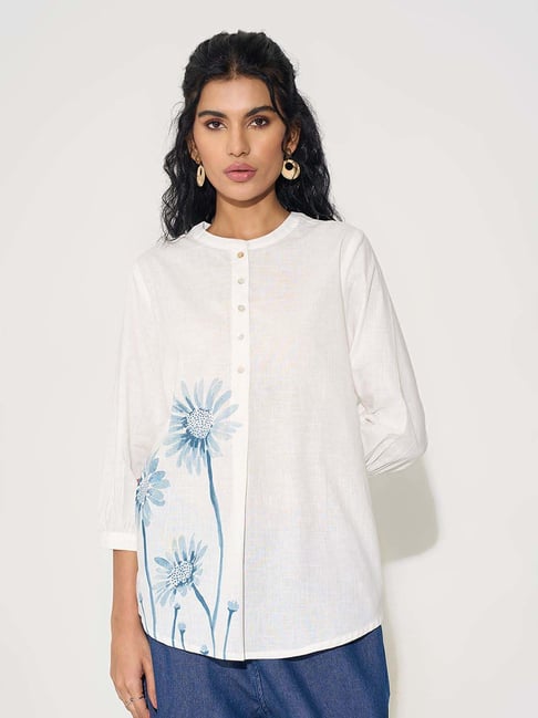 Akkriti By Pantaloons Crystal Blue Regular Fit Floral Print Tunic