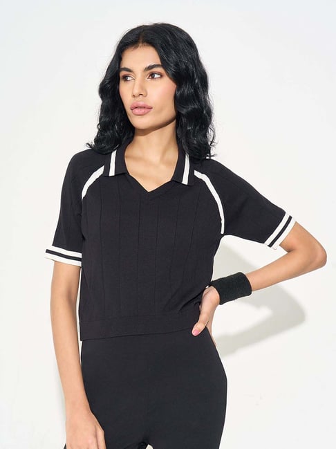 Ajile By Pantaloons Jet Black Regular Fit Polo Top