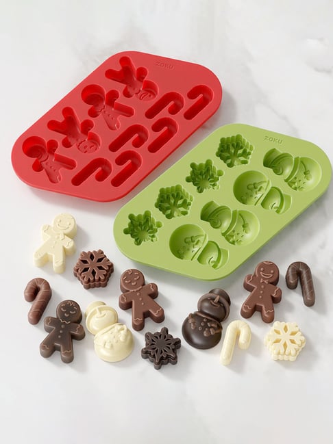 ZOKU Red & Green Silicone 2 Holiday Chocolate Trays & Booklet - Set of 2