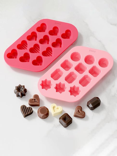 ZOKU Dark Pink & Baby Pink Silicone Chocolate Heart & Gem Mold - Set of 2