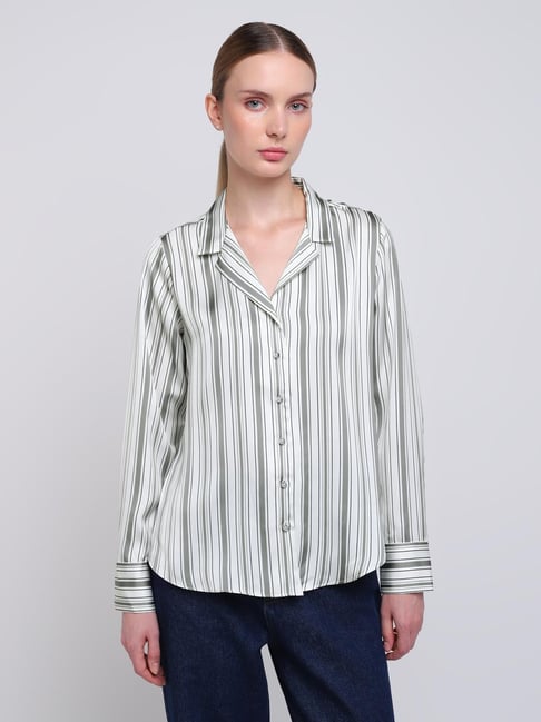 Cover Story Off White Satin Striped Regular Fit Shirt-picture-45