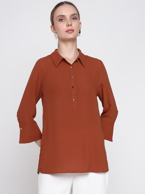 Cover Story Red Polyester Solid Regular Fit Shirt-picture-22