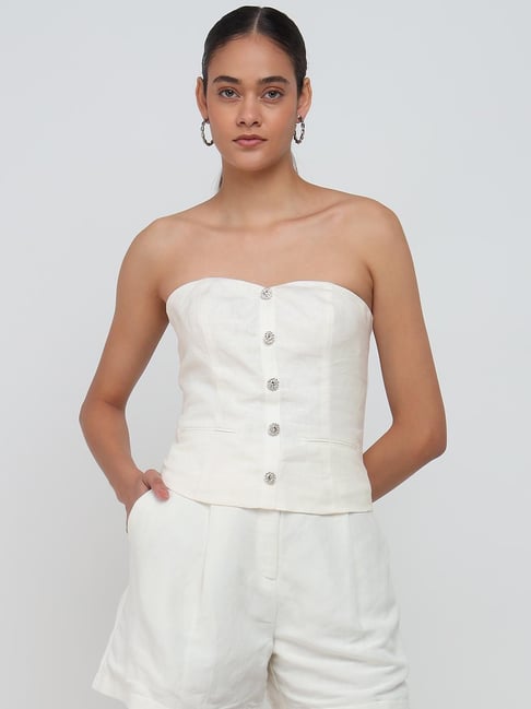 Cover Story White Linen Solid Regular Fit Top-picture-40