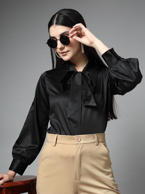 Style Quotient Black Satin Solid Regular Fit Shirt-picture-21