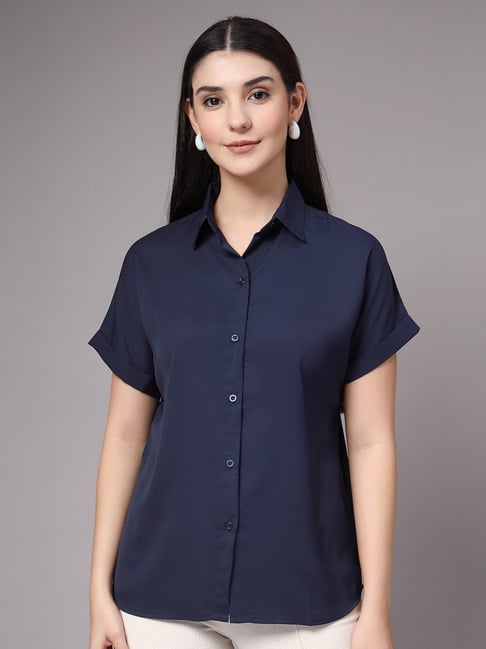 Style Quotient Navy Polyester Solid Regular Fit Shirt-picture-12