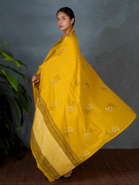 Chidiyaa Yellow Pure Cotton Printed Duppatta