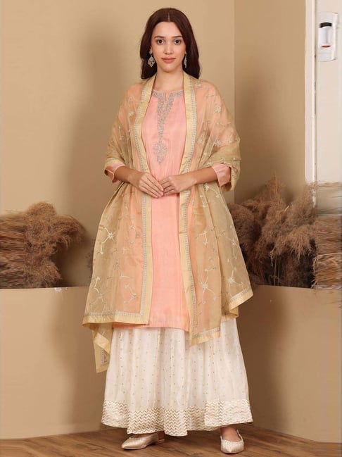 W Beige Embroidered Dupatta-picture-36