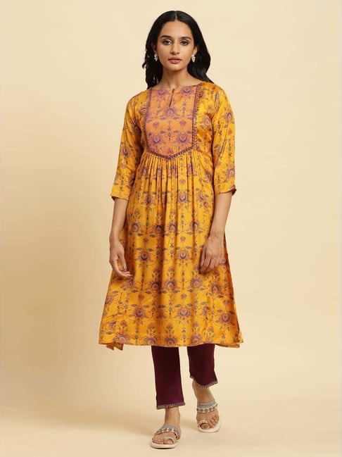 W Yellow Regular Fit Printed Kurta-picture-18