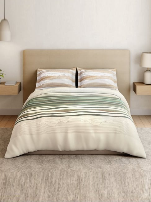 Spaces Cotton Yellow Geometric 180 TC Double Size Bedsheet with 2 Pillow Covers