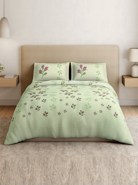 Spaces Cotton Green Floral 180 TC Double Size Bedsheet with 2 Pillow Covers-picture-31