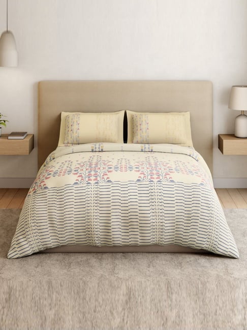 Spaces Cotton Cream Floral 180 TC Double Size Bedsheet with 2 Pillow Covers-picture-42