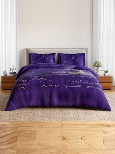Spaces Cotton Violet Abstract 132 TC Double Size Bedsheet with 2 Pillow Covers-picture-20