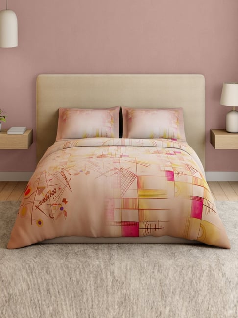 Spaces Cotton Pink Geometric 132 TC Double Size Bedsheet with 2 Pillow Covers-picture-11