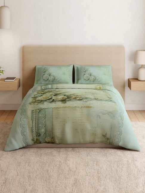 Spaces Cotton Green Floral 180 TC Double Size Bedsheet with 2 Pillow Covers-picture-13