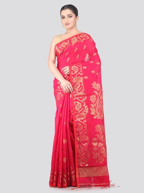 Pinkloom Pink Silk Floral Saree With Blouse Piece