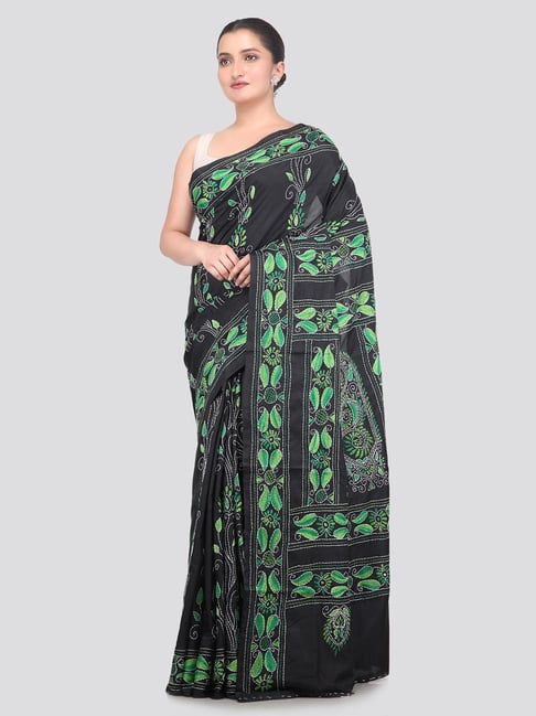 Pinkloom Black Silk Embroidered Saree With Blouse Piece-picture-44
