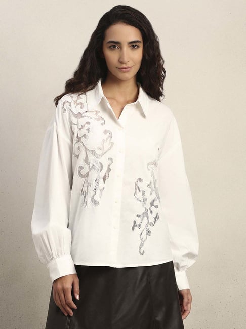 Vero Moda White Cotton Regular Fit Self Pattern Shirt-picture-40