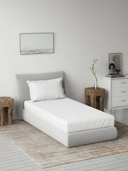 DDECOR Live beautiful White Cotton Solid Bedsheet with & 1 Pillow cover-picture-24