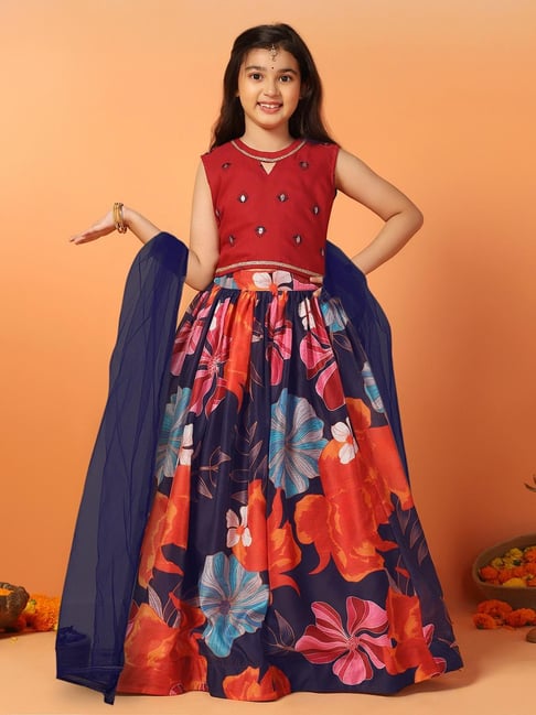 Fashion Dream Kids Maroon Floral Lehenga Choli With Dupatta Set-picture-14