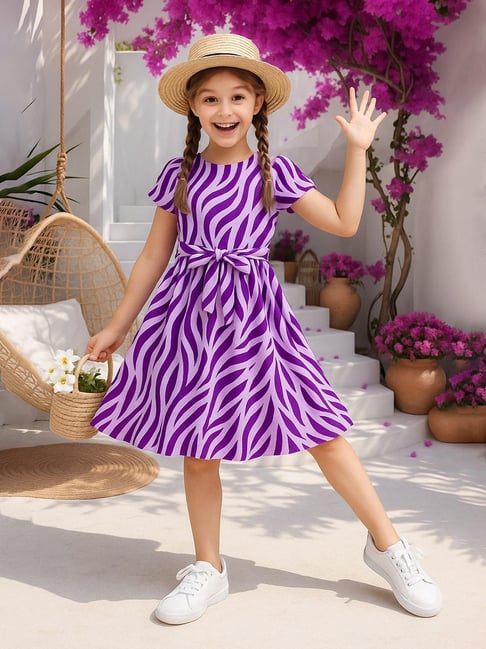 Ompax Kids Purple Printed Fit & Flare Dress