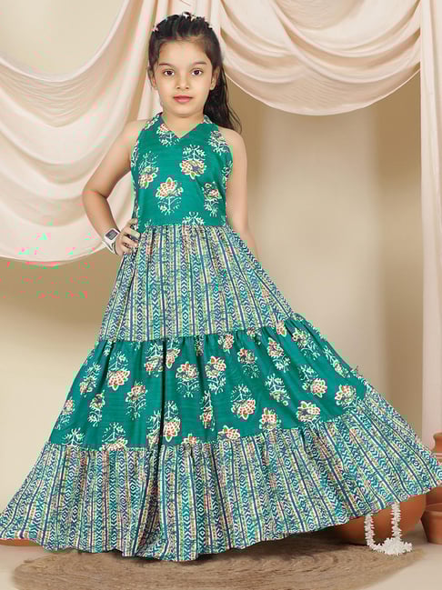 Fashion Dream Kids Turquoise Floral Fit Flare Dress