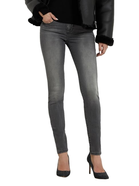 Guess Women's Grey Cotton Blend Solid Skinny Fit Jeans-picture-39