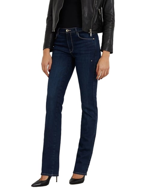 Guess Women's Blue Cotton Solid Slim Fit Jeans-picture-36