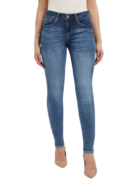 Guess Women's Blue Cotton Blend Solid Skinny Fit Jeans-picture-37