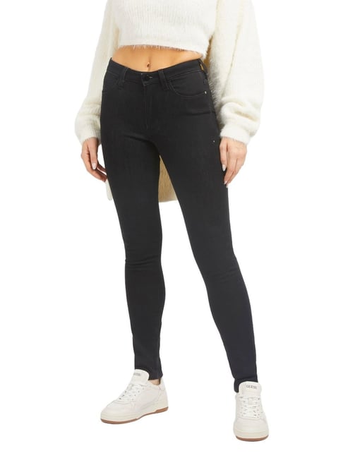 Guess Women's Black Cotton Solid Skinny Fit Jeans-picture-34