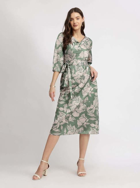 Fablestreet Green Regular Fit Floral Print Dress-picture-33