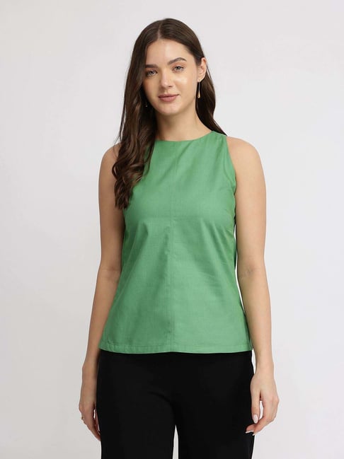 Fablestreet Green Cotton Regular Fit Top-picture-26