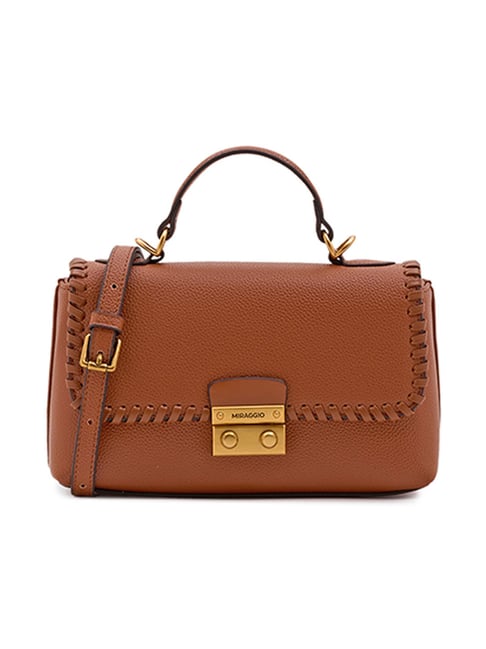 Miraggio Brown Everly Textured Medium Leather Cross Body Bag