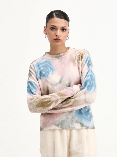 RAREISM Multi Color Relaxed Fit Floral Sweater