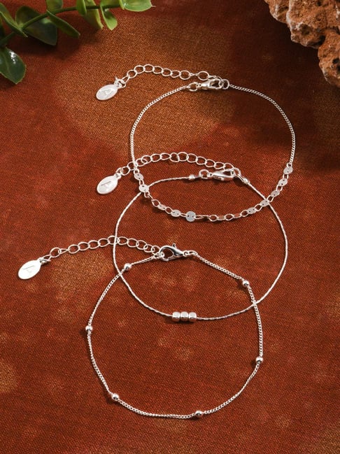 Accessorize London Silver Anklets for Women Pack of 3-picture-44