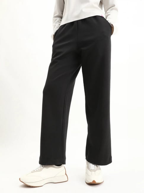 RAREISM Black Flared Fit Solid Trackpants-picture-34