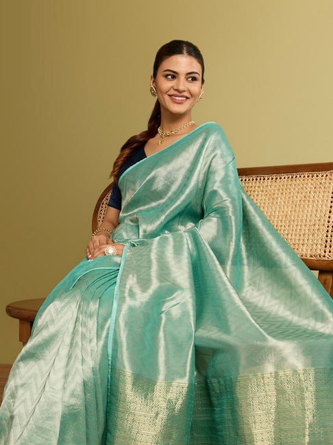Taneira Light Blue Woven Viscose Tissue Saree-picture-14