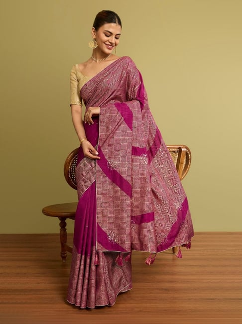 Taneira Purple Viscose Embroidered Saree-picture-41